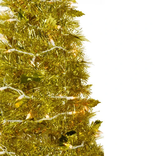 Northlight 4' Pre-Lit Gold Tinsel Pop-Up Artificial Christmas Tree, Clear Lights 4 Northlight 4' Pre-Lit Gold Tinsel Pop-Up Artificial Christmas Tree, Clear Lights - Image 2