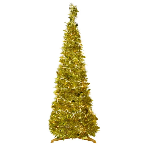 Northlight 4' Pre-Lit Gold Tinsel Pop-Up Artificial Christmas Tree, Clear Lights 3 Northlight 4' Pre-Lit Gold Tinsel Pop-Up Artificial Christmas Tree, Clear Lights