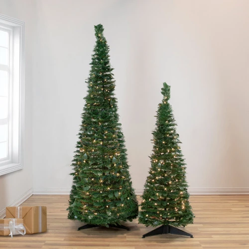 Northlight 4' Pre-Lit Green Tinsel Pop-Up Artificial Christmas Tree, Clear Lights 4 Northlight 4' Pre-Lit Green Tinsel Pop-Up Artificial Christmas Tree, Clear Lights - Image 2