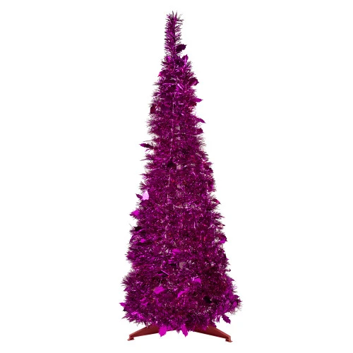 Northlight 4' Pink Tinsel Pop-Up Artificial Christmas Tree, Unlit 3 Northlight 4' Pink Tinsel Pop-Up Artificial Christmas Tree, Unlit