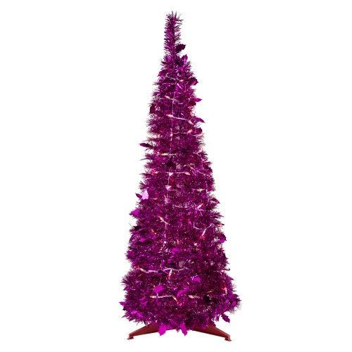 Northlight 6' Pre-Lit Pink Tinsel Pop-Up Artificial Christmas Tree, Clear Lights 3 Northlight 6' Pre-Lit Pink Tinsel Pop-Up Artificial Christmas Tree, Clear Lights