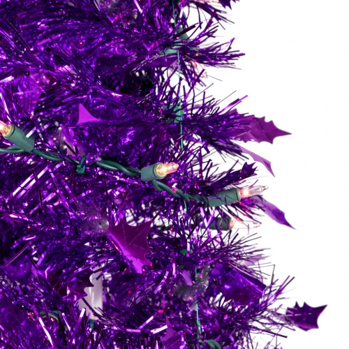 Northlight 6' Pre-Lit Purple Tinsel Pop-Up Artificial Christmas Tree, Clear Lights 5 Northlight 6' Pre-Lit Purple Tinsel Pop-Up Artificial Christmas Tree, Clear Lights - Image 3