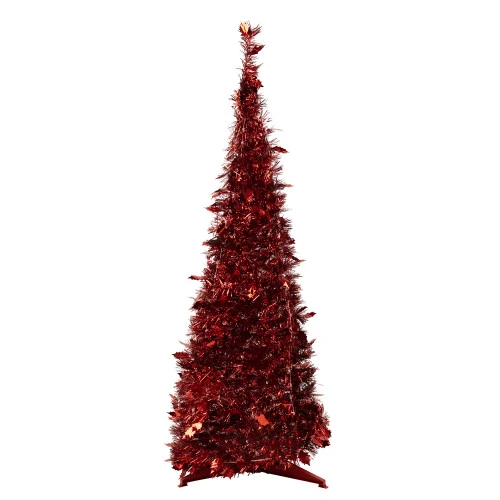 Northlight 4' Red Tinsel Pop-Up Artificial Christmas Tree, Unlit 3 Northlight 4' Red Tinsel Pop-Up Artificial Christmas Tree, Unlit