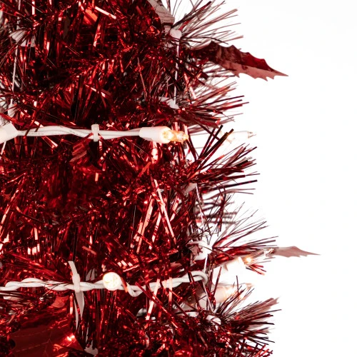 Northlight 6' Pre-Lit Red Tinsel Pop-Up Artificial Christmas Tree - Clear Lights 5 Northlight 6' Pre-Lit Red Tinsel Pop-Up Artificial Christmas Tree - Clear Lights - Image 3