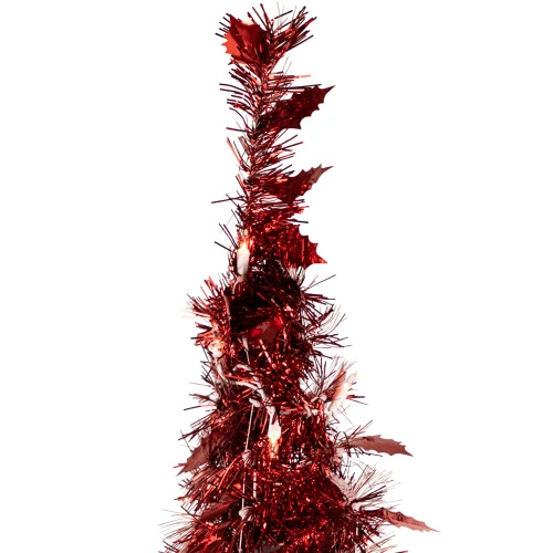 Northlight 6' Pre-Lit Red Tinsel Pop-Up Artificial Christmas Tree - Clear Lights 6 Northlight 6' Pre-Lit Red Tinsel Pop-Up Artificial Christmas Tree - Clear Lights - Image 4