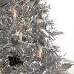 Northlight 6' Pre-Lit Silver Tinsel Pop-Up Artificial Christmas Tree - Clear Lights -Christmas Decor Sale northlight sm92156 2 82737.1647999106