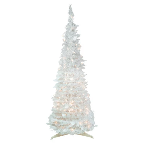 Northlight 6' Pre-Lit White Tinsel Pop-Up Artificial Christmas Tree, Clear Lights 3 Northlight 6' Pre-Lit White Tinsel Pop-Up Artificial Christmas Tree, Clear Lights