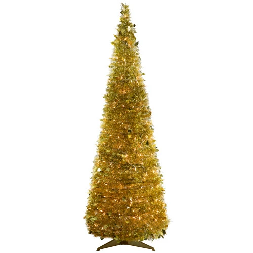 Northlight 6' Pre-Lit Gold Tinsel Pop-Up Artificial Christmas Tree, Clear Lights 3 Northlight 6' Pre-Lit Gold Tinsel Pop-Up Artificial Christmas Tree, Clear Lights