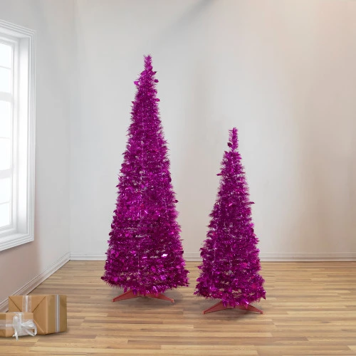 Northlight 6' Pink Tinsel Pop-Up Artificial Christmas Tree, Unlit 4 Northlight 6' Pink Tinsel Pop-Up Artificial Christmas Tree, Unlit - Image 2