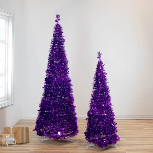 Northlight 4' Purple Tinsel Pop-Up Artificial Christmas Tree, Unlit 4 Northlight 4' Purple Tinsel Pop-Up Artificial Christmas Tree, Unlit - Image 2