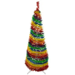 Northlight 4' Pre-Lit Rainbow Tinsel Pop-Up Artificial Christmas Tree, Clear Lights