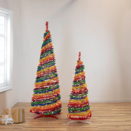 Northlight 6' Pre-Lit Rainbow Tinsel Pop-Up Artificial Christmas Tree, Clear Lights 4 Northlight 6' Pre-Lit Rainbow Tinsel Pop-Up Artificial Christmas Tree, Clear Lights - Image 2
