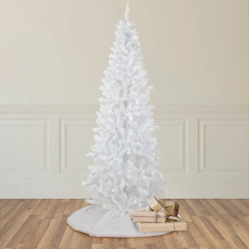 Northlight 7.5' Pre-Lit White Georgian Pine Pencil Artificial Christmas Tree, Warm White LED Lights 4 Northlight 7.5' Pre-Lit White Georgian Pine Pencil Artificial Christmas Tree, Warm White LED Lights - Image 2