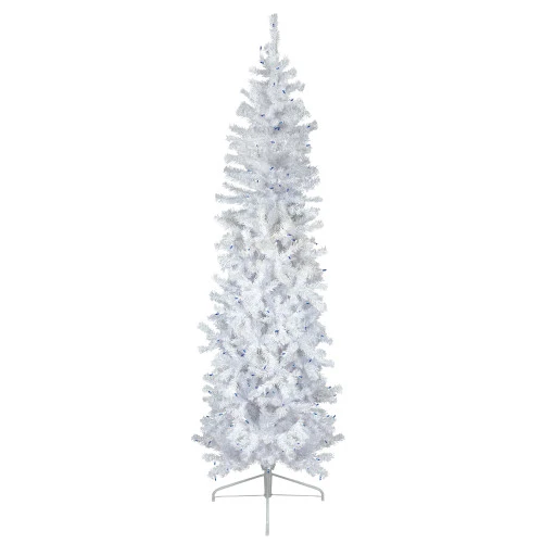 Northlight 6.5' Pre-Lit Woodbury White Pine Pencil Artificial Christmas Tree, Blue Lights 3 Northlight 6.5' Pre-Lit Woodbury White Pine Pencil Artificial Christmas Tree, Blue Lights