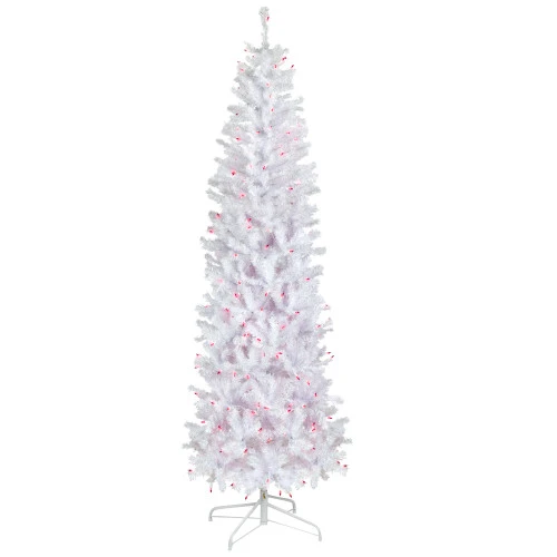 Northlight 6.5' Pre-Lit Woodbury White Pine Pencil Artificial Christmas Tree, Pink Lights 3 Northlight 6.5' Pre-Lit Woodbury White Pine Pencil Artificial Christmas Tree, Pink Lights
