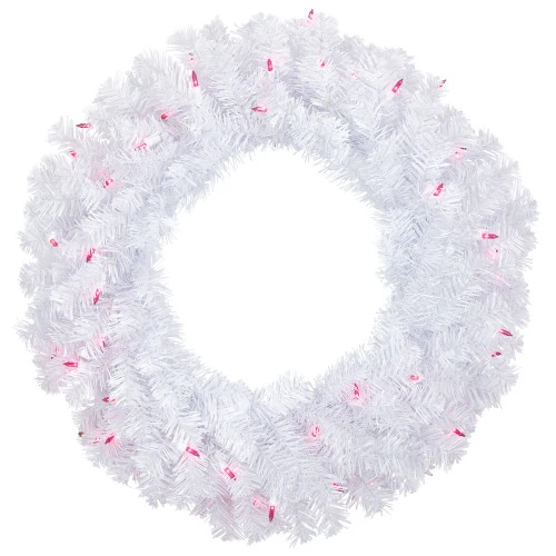 Northlight Pre-Lit Woodbury White Pine Artificial Christmas Wreath, 24-Inch, Pink Lights 3 Northlight Pre-Lit Woodbury White Pine Artificial Christmas Wreath, 24-Inch, Pink Lights