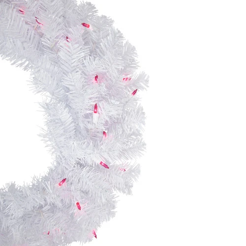 Northlight Pre-Lit Woodbury White Pine Artificial Christmas Wreath, 24-Inch, Pink Lights 6 Northlight Pre-Lit Woodbury White Pine Artificial Christmas Wreath, 24-Inch, Pink Lights - Image 4
