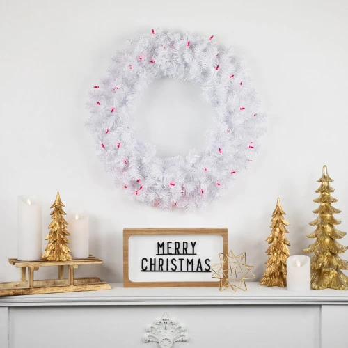 Northlight Pre-Lit Woodbury White Pine Artificial Christmas Wreath, 24-Inch, Pink Lights 4 Northlight Pre-Lit Woodbury White Pine Artificial Christmas Wreath, 24-Inch, Pink Lights - Image 2