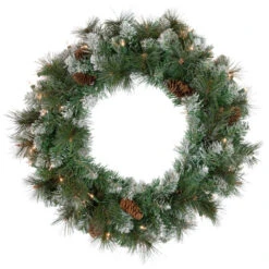 Northlight Real Touch™? Pre-Lit Snow Valley Pine Artificial Christmas Wreath - 24" - Clear Lights