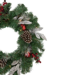 Northlight Pre-Lit Battery Operated Frosted Pine Cone And Berries Christmas Wreath - 24" - White LED Lights -Christmas Decor Sale northlight sm93363 2 42455.1661887121
