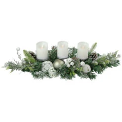 Northlight Frosted Pine And Pinecones With Laced Ornaments Christmas Triple Candle Holder - 32" -Christmas Decor Sale northlight sm94112 2 66090.1663860839