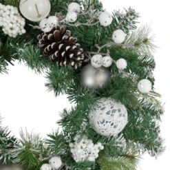 Northlight Green Pine Frosted Artificial Christmas Wreath With Laced Ornaments, 24-Inch, Unlit -Christmas Decor Sale northlight sm94113 2 06031.1666251137