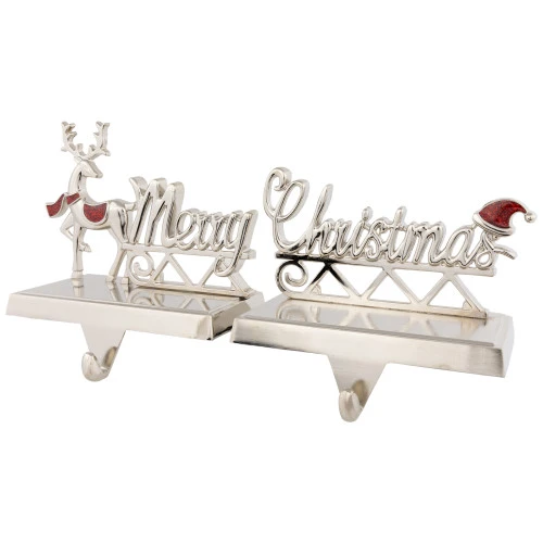 Northlight Set Of 2 Silver Reindeer Merry Christmas Metal Stocking Holders 5.5" 6 Northlight Set Of 2 Silver Reindeer Merry Christmas Metal Stocking Holders 5.5" - Image 4