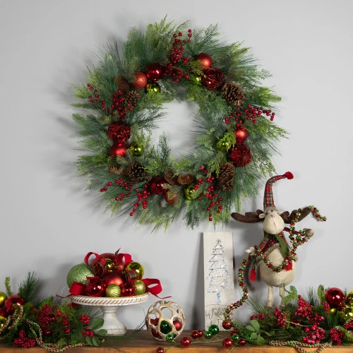 Northlight Real Touch™ Berries, Pinecones And Ornaments Artificial Christmas Wreath - 36" - Unlit 5 Northlight Real Touch™ Berries, Pinecones And Ornaments Artificial Christmas Wreath - 36" - Unlit - Image 3