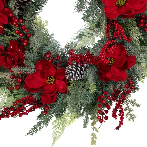 Northlight Real Touch™ Poinsettia And Pinecone Artificial Christmas Wreath - 38" - Unlit 6 Northlight Real Touch™ Poinsettia And Pinecone Artificial Christmas Wreath - 38" - Unlit - Image 4