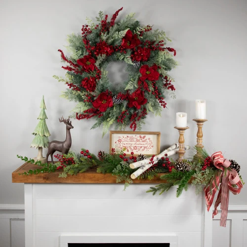 Northlight Real Touch™ Poinsettia And Pinecone Artificial Christmas Wreath - 38" - Unlit 5 Northlight Real Touch™ Poinsettia And Pinecone Artificial Christmas Wreath - 38" - Unlit - Image 3