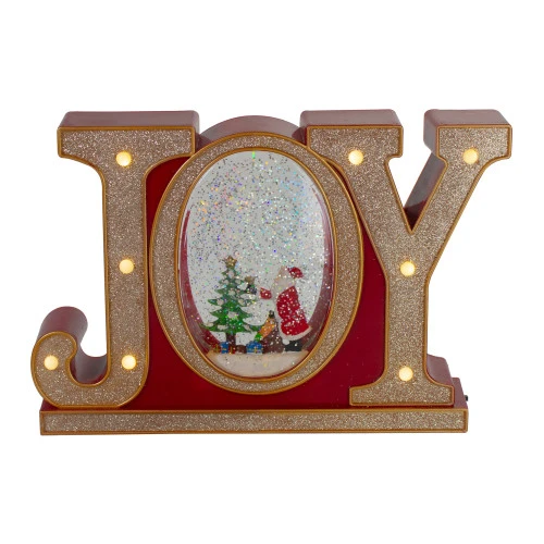 LED Lighted Joy Christmas Glitter Snow Globe - 11" - Red And Gold 4 LED Lighted Joy Christmas Glitter Snow Globe - 11" - Red And Gold - Image 2