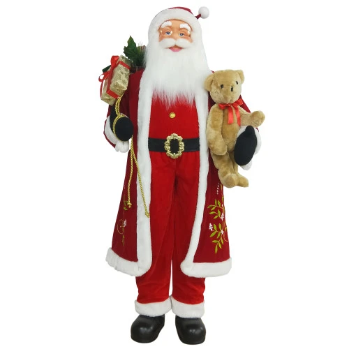 Northlight 5' Traditional Santa Claus With Teddy Bear And Gift Bag Standing Christmas Figure 3 Northlight 5' Traditional Santa Claus With Teddy Bear And Gift Bag Standing Christmas Figure