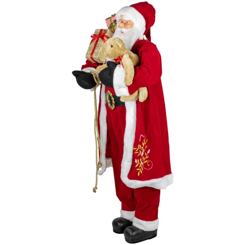 Northlight 5' Traditional Santa Claus With Teddy Bear And Gift Bag Standing Christmas Figure 6 Northlight 5' Traditional Santa Claus With Teddy Bear And Gift Bag Standing Christmas Figure - Image 4