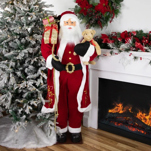 Northlight 5' Traditional Santa Claus With Teddy Bear And Gift Bag Standing Christmas Figure 4 Northlight 5' Traditional Santa Claus With Teddy Bear And Gift Bag Standing Christmas Figure - Image 2
