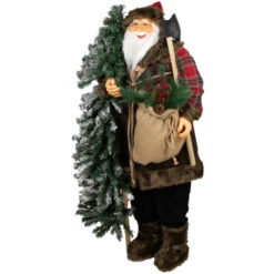 Northlight Standing Woodland Santa Claus With Flocked Alpine Tree Commercial Christmas Figure - 5' -Christmas Decor Sale northlight tj38548 02 04622.1693409635