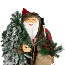 Northlight Standing Woodland Santa Claus With Flocked Alpine Tree Commercial Christmas Figure - 5' -Christmas Decor Sale northlight tj38548 05 48672.1693409636