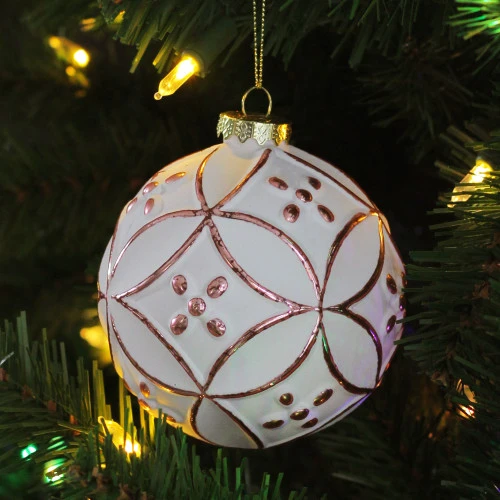 Northlight Matte White And Pink Floral Glass Hanging Christmas Ball Ornament 3.75" (95mm) 4 Northlight Matte White And Pink Floral Glass Hanging Christmas Ball Ornament 3.75" (95mm) - Image 2