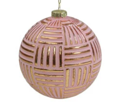 Pink And Gold Striped Matte Glass Christmas Ball Ornament 4" (100mm) -Christmas Decor Sale northlight tr26266 3 92565.1600478511