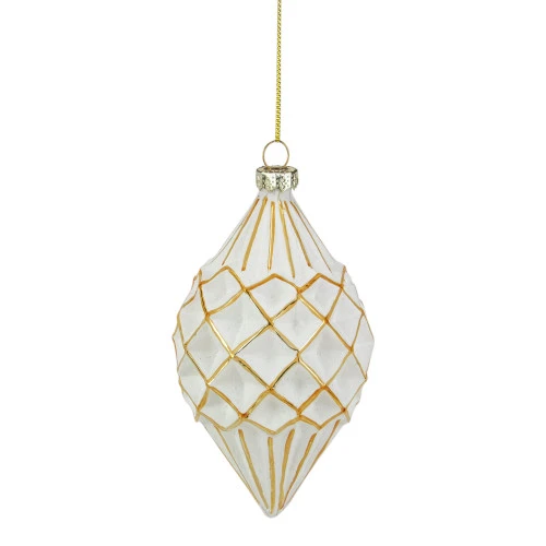 Northlight 5" Glittered White And Gold Geometric Finial Glass Christmas Ornament 3 Northlight 5" Glittered White And Gold Geometric Finial Glass Christmas Ornament