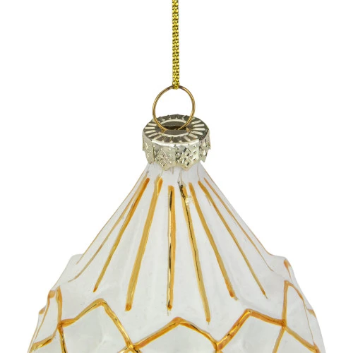 Northlight 5" Glittered White And Gold Geometric Finial Glass Christmas Ornament 4 Northlight 5" Glittered White And Gold Geometric Finial Glass Christmas Ornament - Image 2
