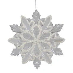 5.5" Clear Snowflake With White Design Christmas Ornament