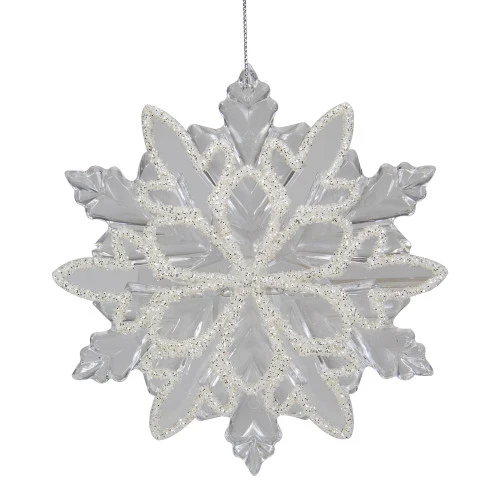 5.5" Clear Snowflake With White Design Christmas Ornament 3 5.5" Clear Snowflake With White Design Christmas Ornament