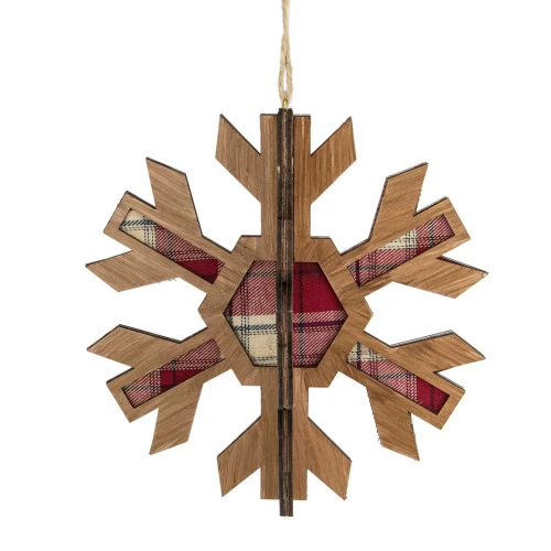 Northlight 7" 3-D Faux Wood And Red Plaid Starburst Snowflake Christmas Ornament 3 Northlight 7" 3-D Faux Wood And Red Plaid Starburst Snowflake Christmas Ornament