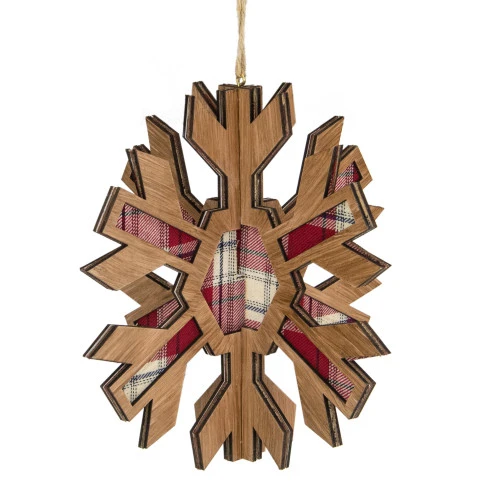 Northlight 7" 3-D Faux Wood And Red Plaid Starburst Snowflake Christmas Ornament 6 Northlight 7" 3-D Faux Wood And Red Plaid Starburst Snowflake Christmas Ornament - Image 4