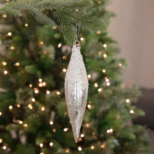 Northlight 9.5" White Beaded Glitter Finial Glass Christmas Ornament 4 Northlight 9.5" White Beaded Glitter Finial Glass Christmas Ornament - Image 2