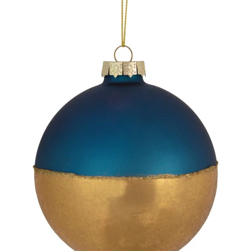 Northlight 3.5" Blue And Gold Glass Ball Christmas Ornament 5 Northlight 3.5" Blue And Gold Glass Ball Christmas Ornament - Image 3