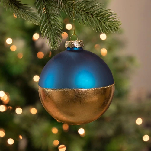 Northlight 3.5" Blue And Gold Glass Ball Christmas Ornament 4 Northlight 3.5" Blue And Gold Glass Ball Christmas Ornament - Image 2