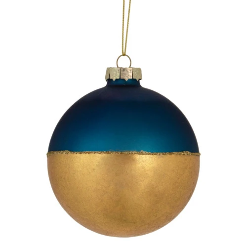Northlight 3.5" Blue And Gold Glass Ball Christmas Ornament 3 Northlight 3.5" Blue And Gold Glass Ball Christmas Ornament