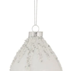 Northlight 5" White Beaded And Silver Sequins Christmas Glass Finial Ornament -Christmas Decor Sale northlight tr92627 2 65907.1659562354