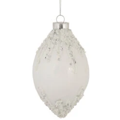 Northlight 5" White Beaded And Silver Sequins Christmas Glass Finial Ornament